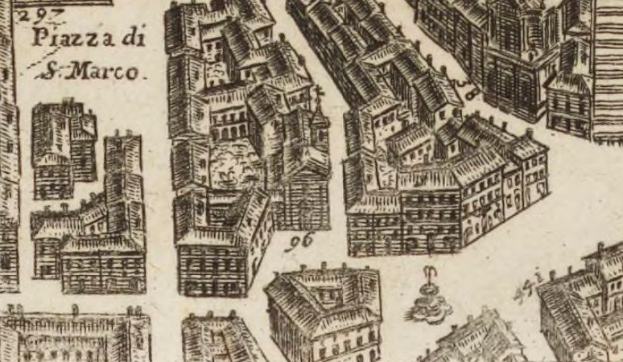 Eine handgezeichnete Skizze einer Stadt mit verschiedenen Architekturgebäuden und handgeschriebenen Notizen auf dem Papier.