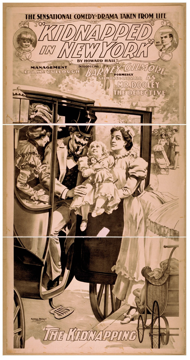 Plakat für "Entführt in New York" zeigt eine Gruppe verängstigter Menschen in einem Fahrzeug mit dem Titel oben drauf und gedämpften Farben.