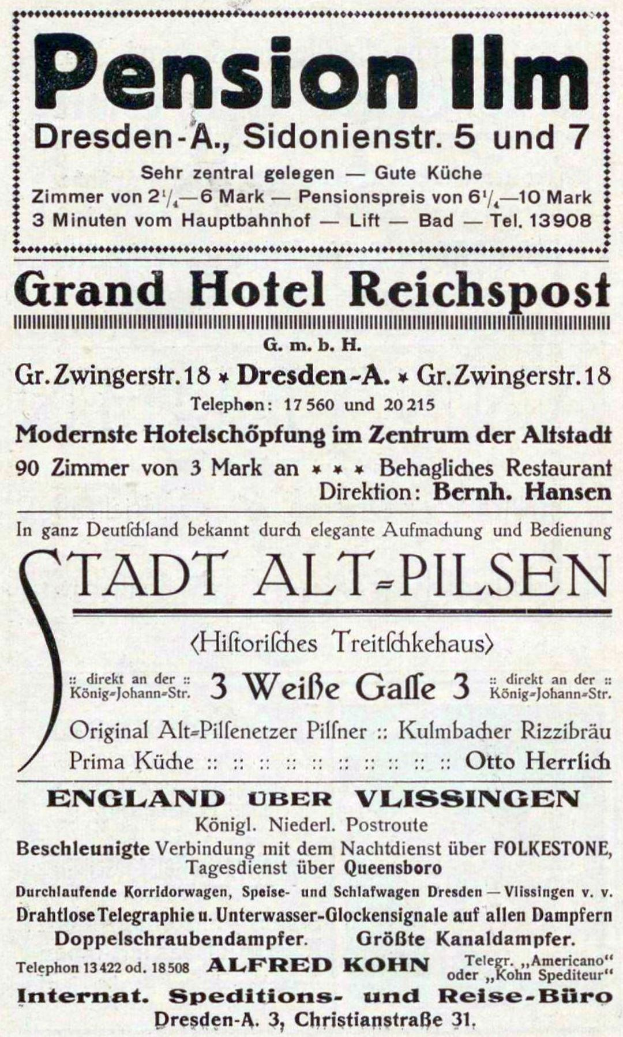 Schwarzer Text auf weißem Hintergrund bewirbt das Altersheim in Dresden, Deutschland.