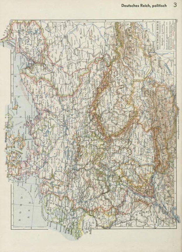 Eine Karte Deutschlands aus dem 19. Jahrhundert, die seine politischen Teilungen zeigt, gedruckt auf altem Papier mit Text oben und unten.