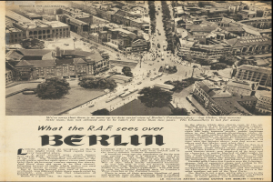 Altes Zeitungsfoto mit Schwarz-Weiß-Aufnahme eines Stadtpanoramas