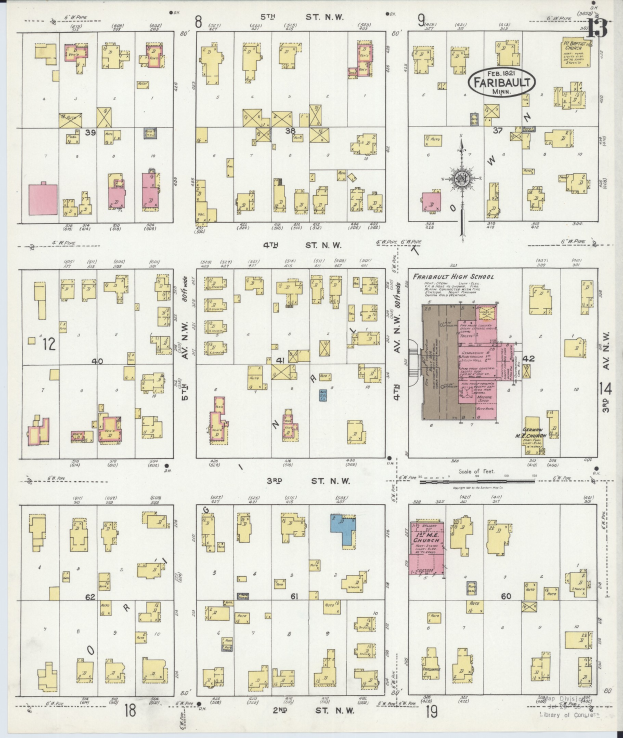 Alte Karte von St. Louis, Missouri, mit detaillierten Informationen zum Layout der Fairbault High School auf Papier gedruckt.
