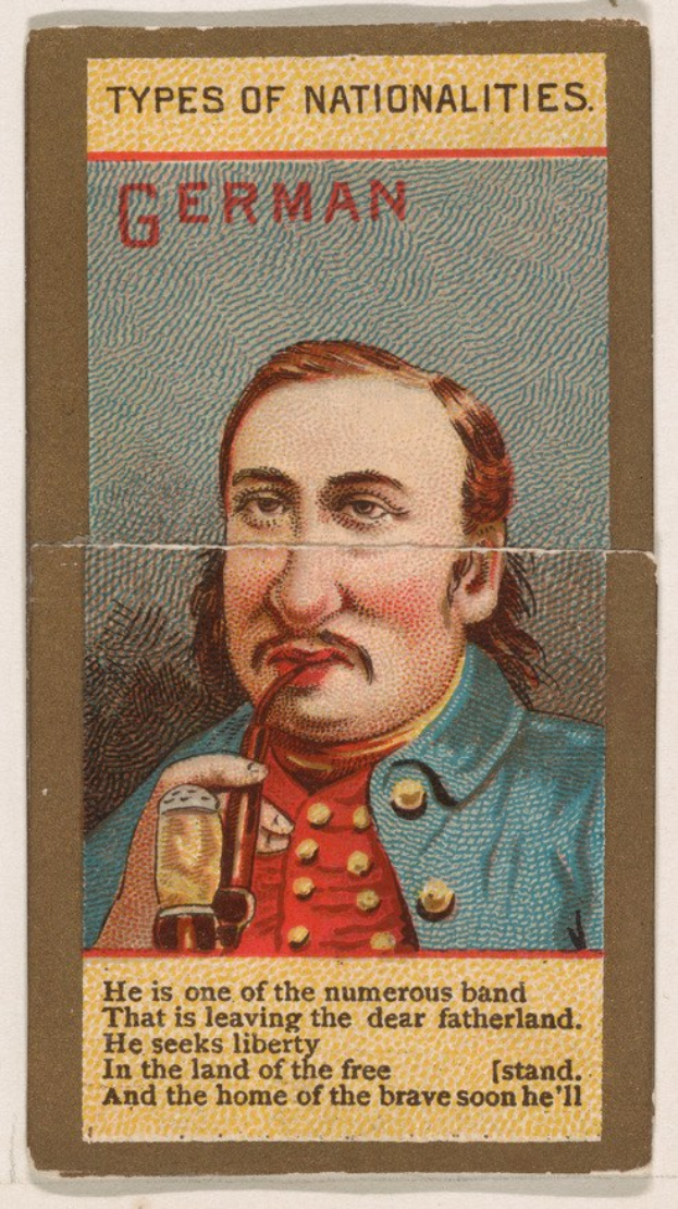 Plakat mit einem Mann in deutscher Militäruniform, der ein Bierglas hält, mit der Aufschrift "Deutscher"