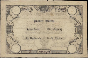 Deutsche 100-Pfennig-Banknote mit einem Porträt eines Mannes auf schwarzem Hintergrund.