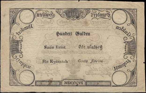 Deutsche 100-Pfennig-Banknote mit einem Porträt eines Mannes auf schwarzem Hintergrund.