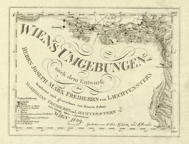 Alte detaillierte Karte von Wien, Deutschland, mit Textangaben zur Bevölkerung, Straßen, Sehenswürdigkeiten und geografischen Merkmalen.