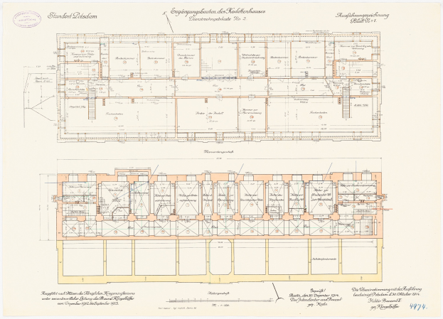 Schwarz-weißer architektonischer Grundriss eines Mehrraumgebäudes, das mutmaßlich der ursprüngliche Stadtplatz in Dresden, Deutschland, ist, mit detaillierten Text- und Layout-Anmerkungen.